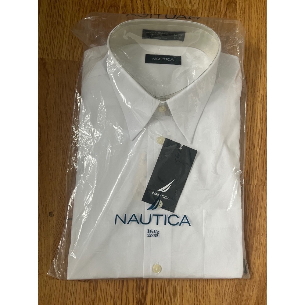Nautica Mens White Cotton Long Sleeve Dress Shirt 16.5 32/33 N23100C